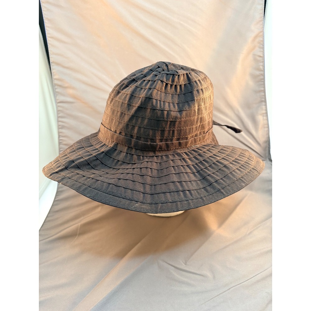 Panama Jack‎ Womens Wide Brim Sun Hat Black Tiered Ribbon Packable One Size 3160